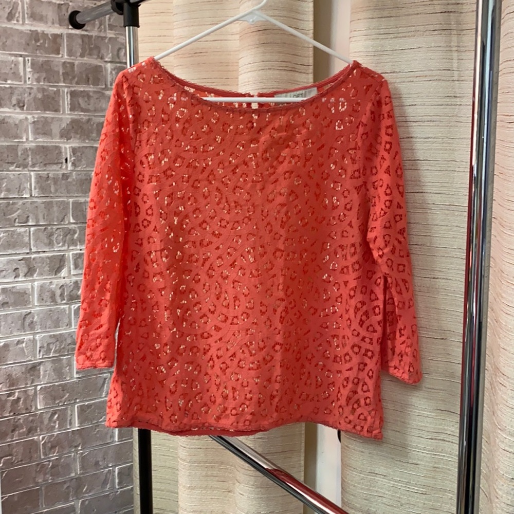 Pink blouse, lacy see-through fabric. Gently used
